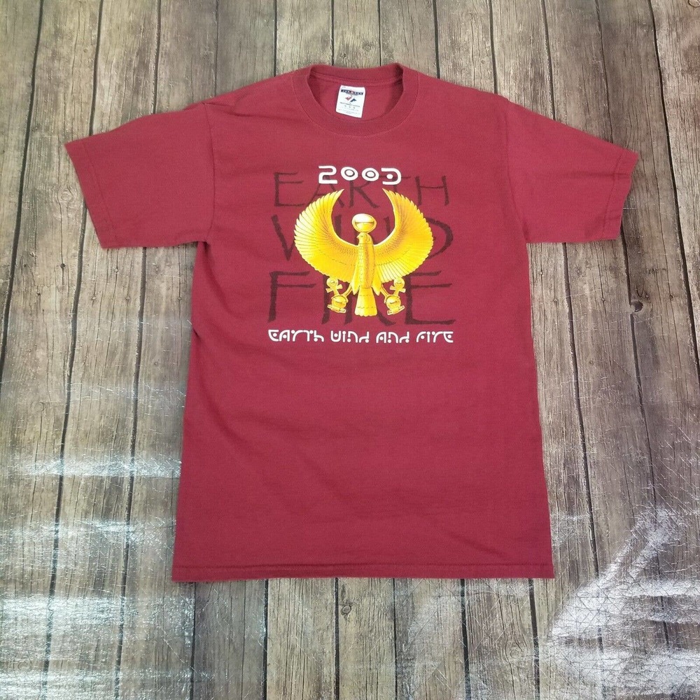 Jerzees Mens Shirt M Medium Red Earth, Wind, Fire Short Sleeve Tshirt Graphic